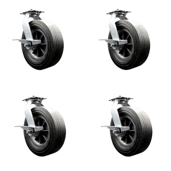 Service Caster BBQ Smoker Grill Flat-Free All Terrain 10'' Swivel Caster Set, 4PK SMOK-SCC-100S1030-SNB-SLB-BSL-4 - main